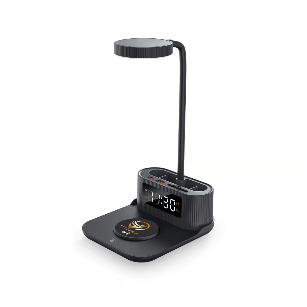 Desk Lamp with Wireless Charger, Clock and Pen Holder