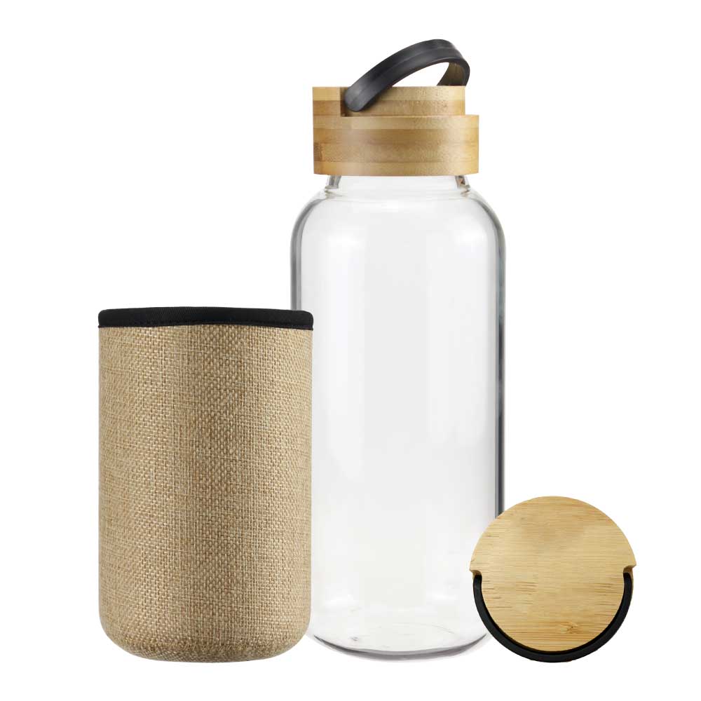 Glass Water Bottle with eco sleeve 1ltr