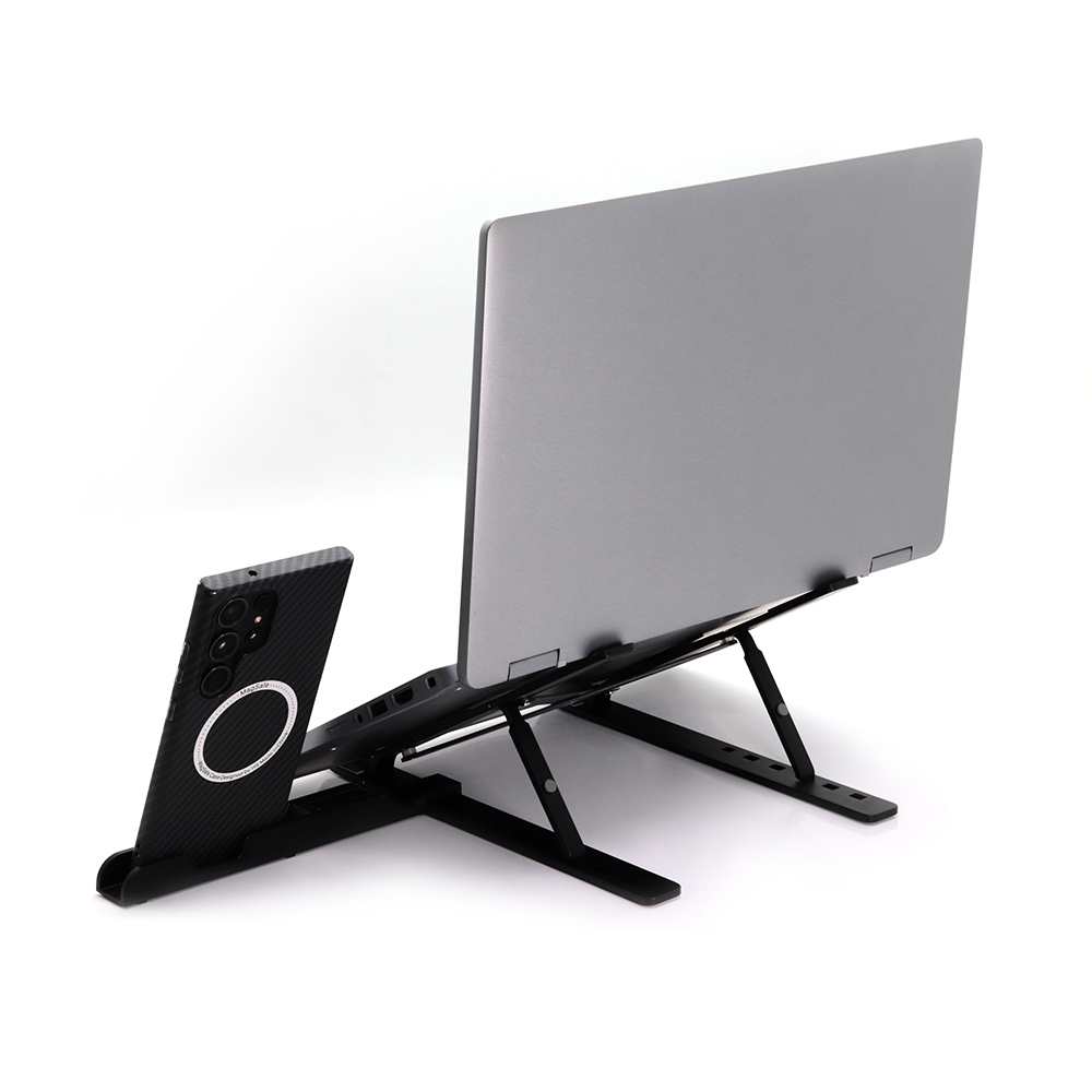 Foldable Aluminum Laptop Stand with Phone holder Black