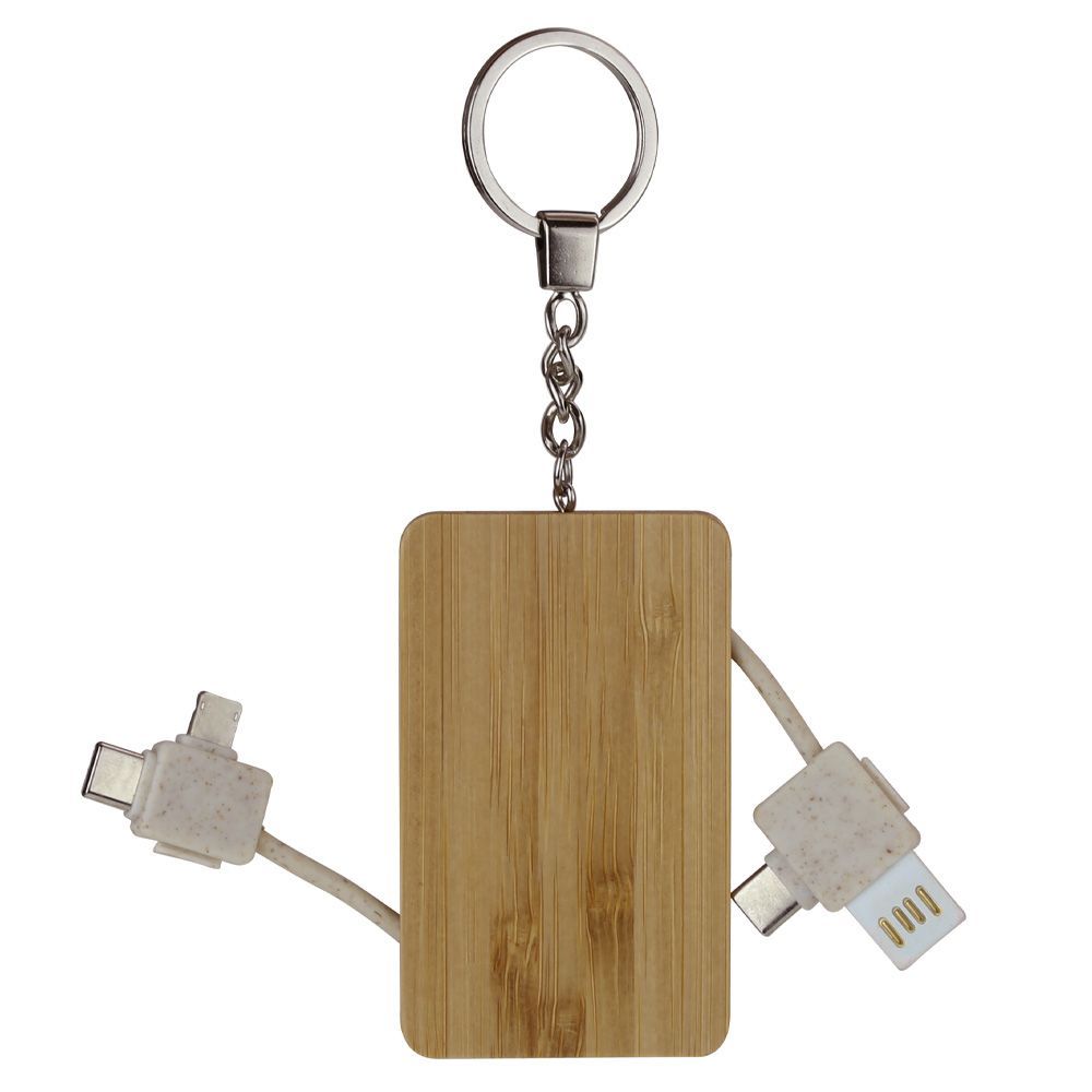 Bamboo Multi Cable keyring with Phone Stand