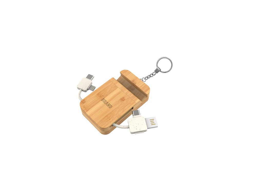 Bamboo Multi Cable keyring with Phone Stand