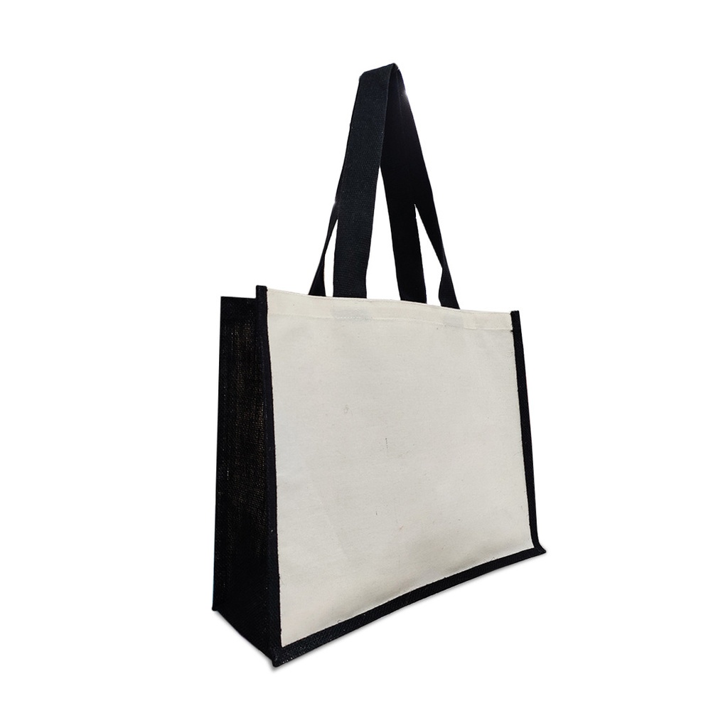 JUTE/ CANVAS BAG BLACK STS 21023