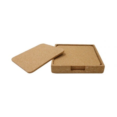 v set of 4 Cork Coasters with Cork Stand